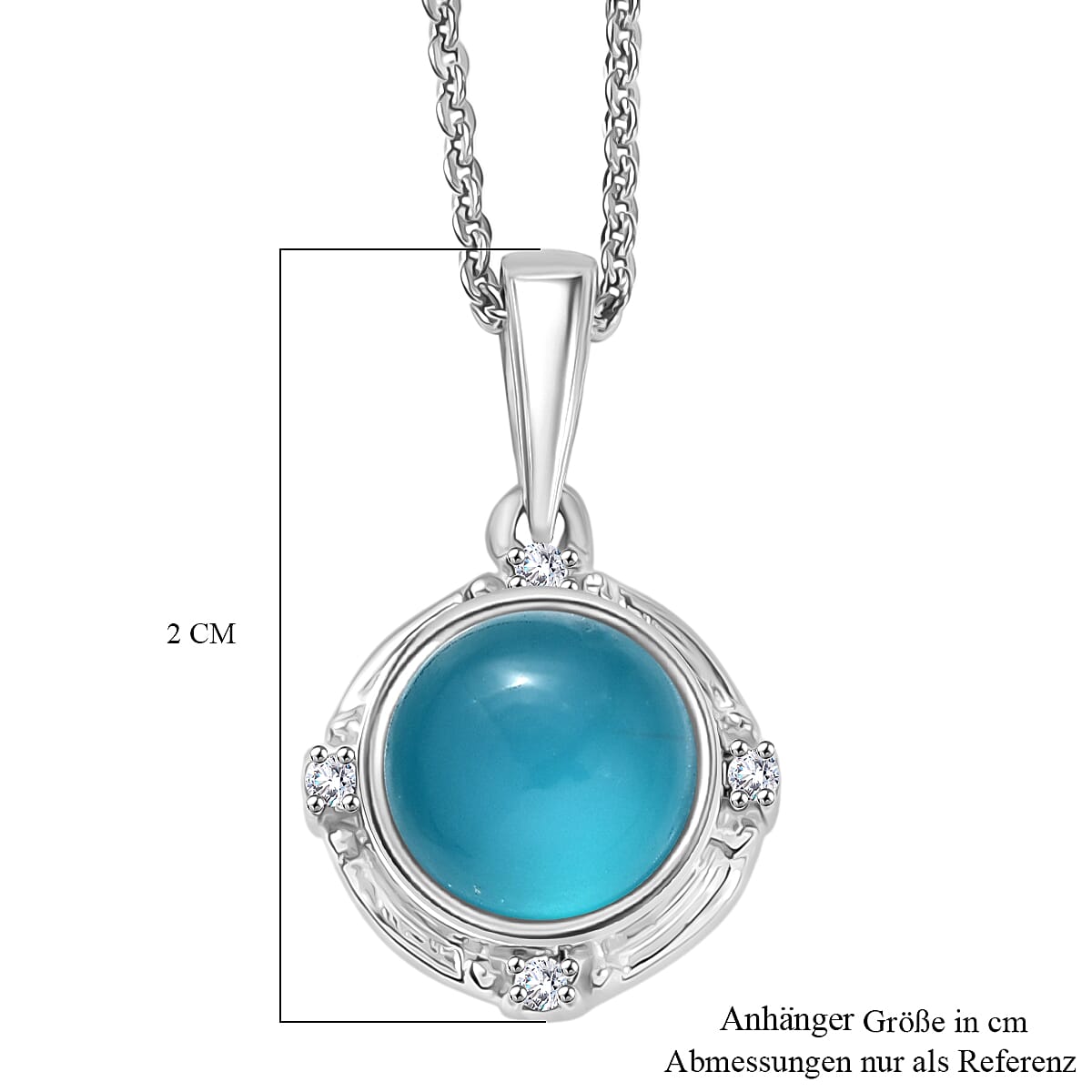 D'Joy Paraiba Moonstone &amp; White Zircon Pendant with Chain (Size 20) in Platinum Overlay Sterling Silver 1.68 Ct. 4436680 7