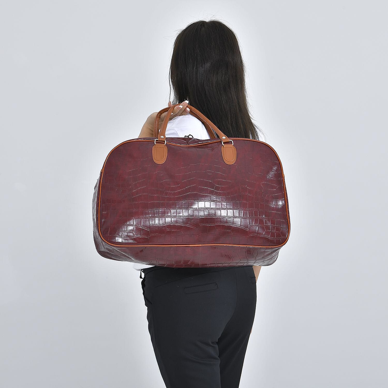 Passage Croc Pattern Travel Bag (Size 55x21x34 Cm) - Burgundy &amp; Brown 7063272 3