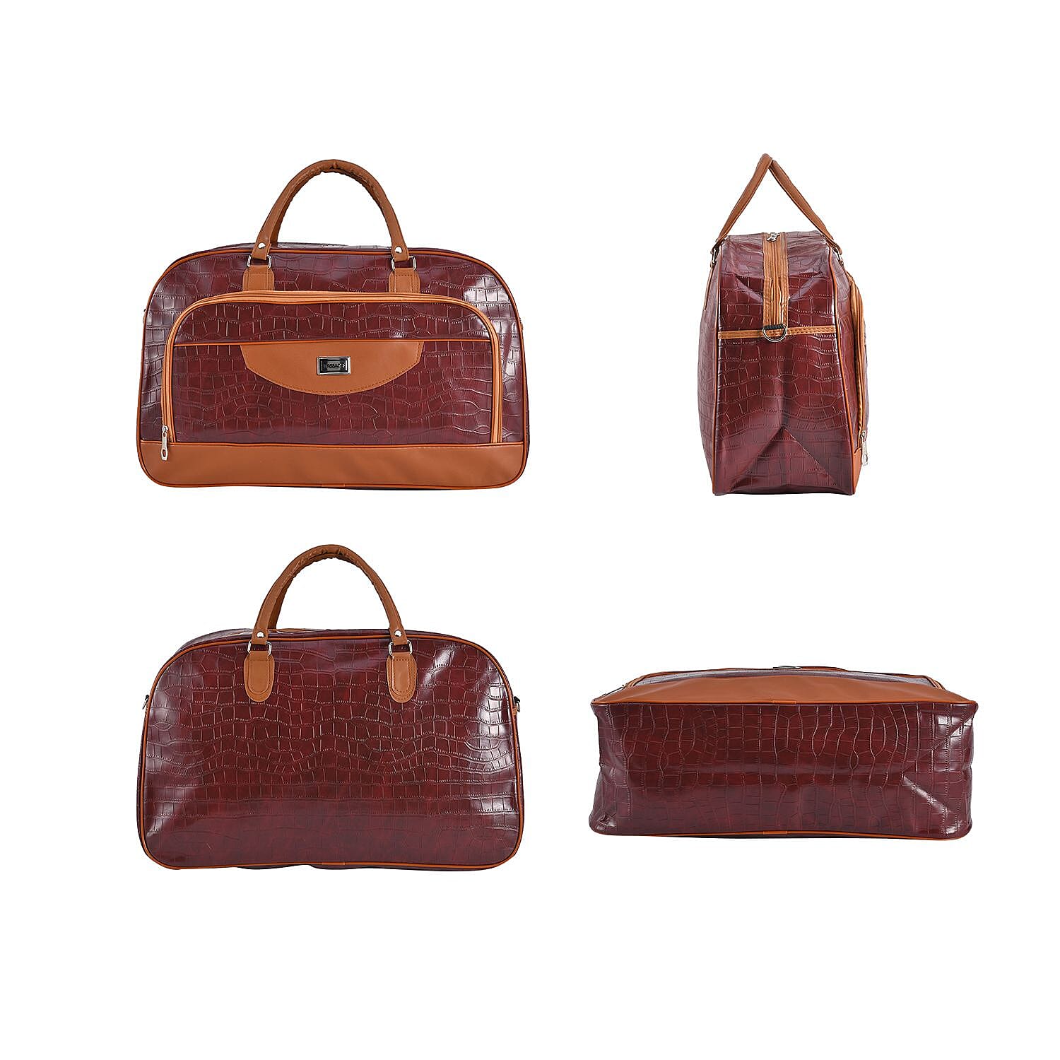 Passage Croc Pattern Travel Bag (Size 55x21x34 Cm) - Burgundy &amp; Brown 7063272 4