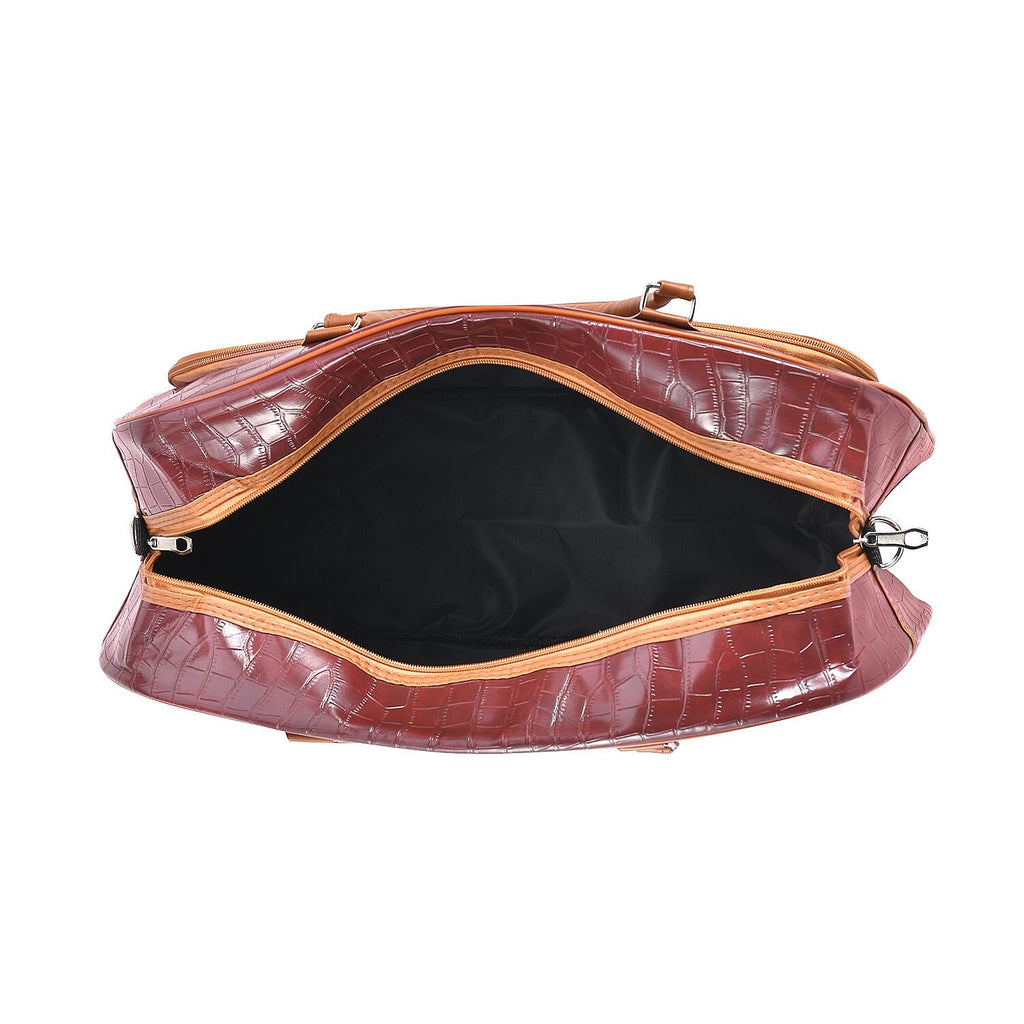 Passage Croc Pattern Travel Bag (Size 55x21x34 Cm) - Burgundy & Brown