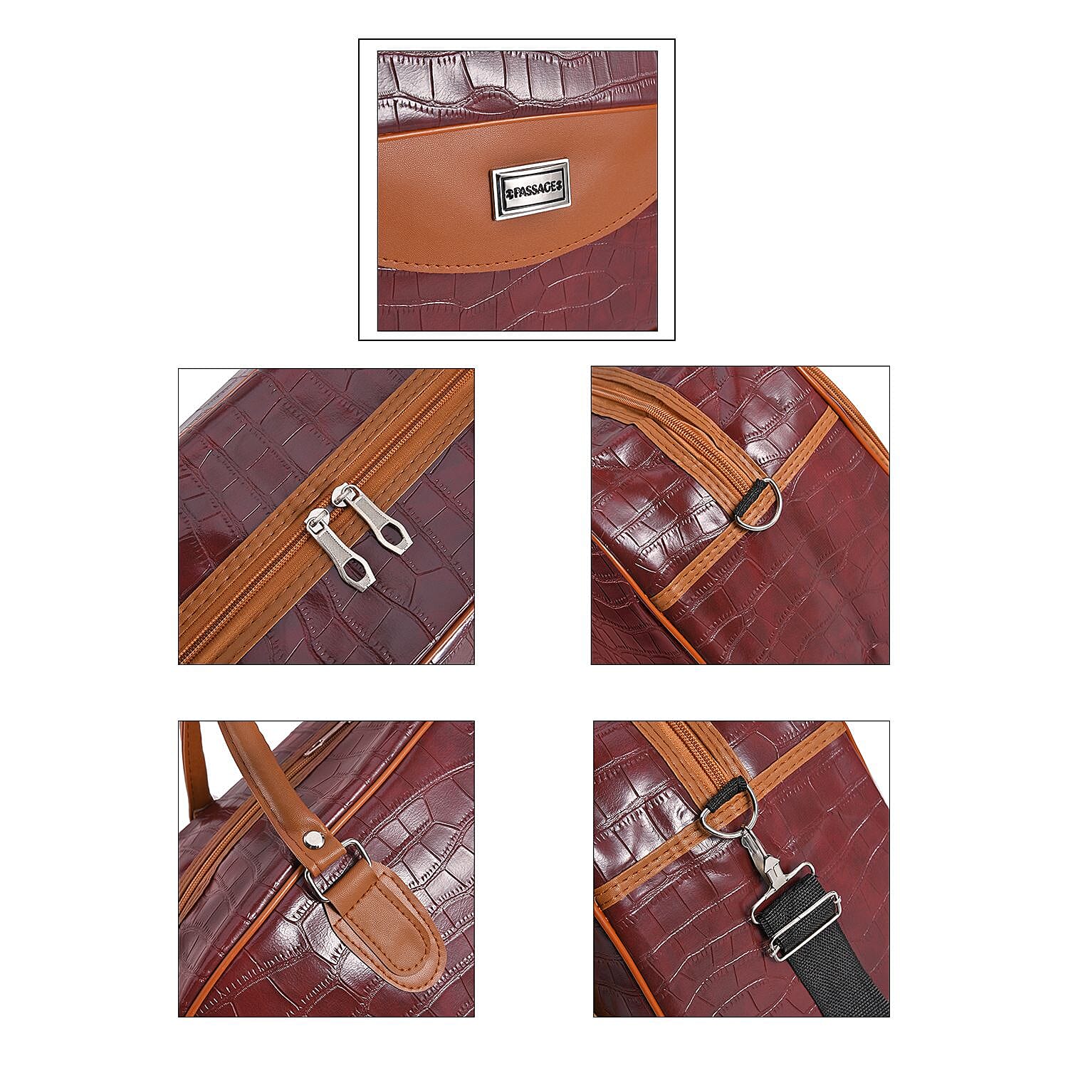Passage Croc Pattern Travel Bag (Size 55x21x34 Cm) - Burgundy &amp; Brown 7063272 7