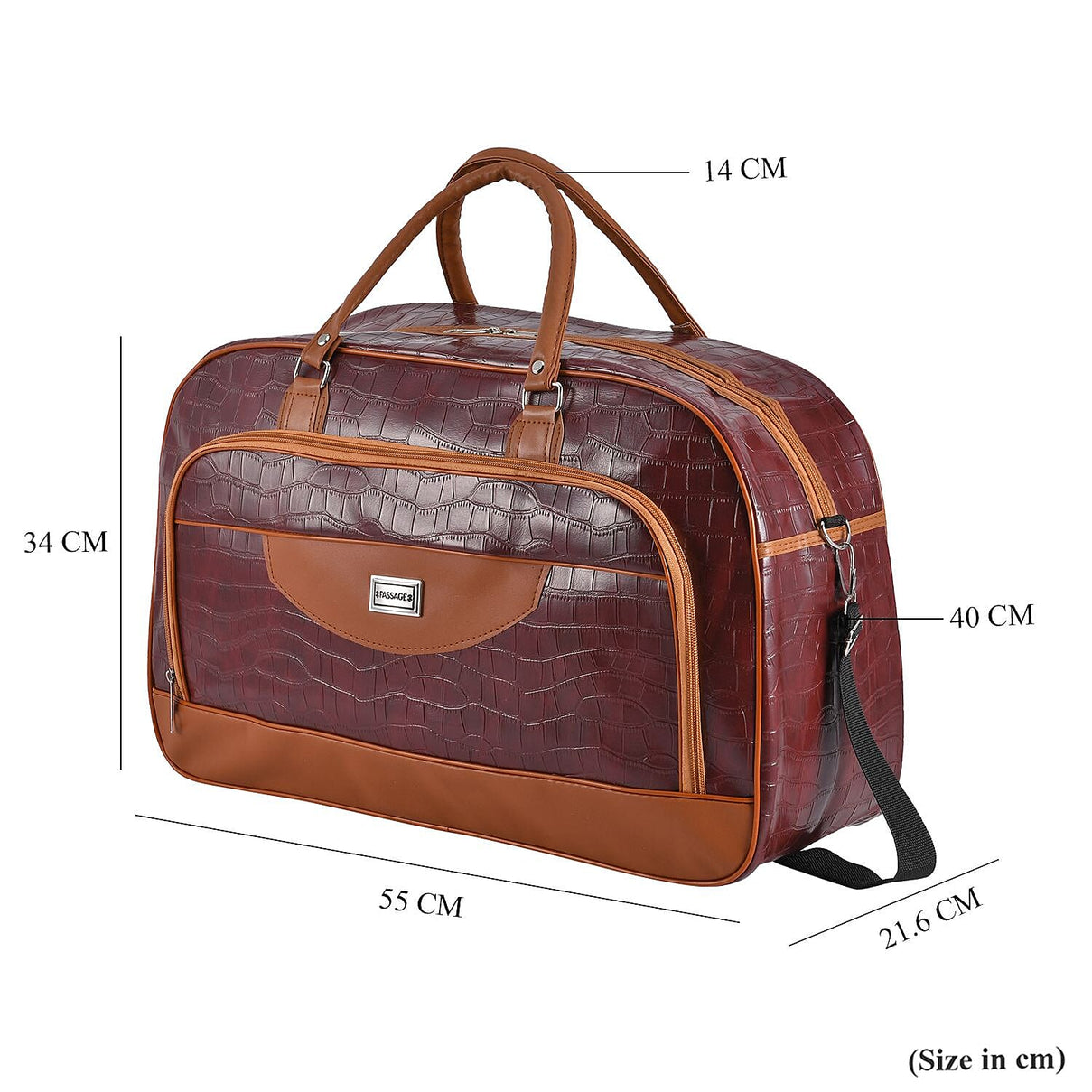Passage Croc Pattern Travel Bag (Size 55x21x34 Cm) - Burgundy &amp; Brown 7063272 8