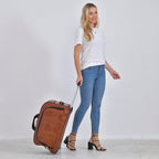 Passage Leatherette Croc Pattern Travel Bag with Adjustable Handle - Wheel - Brown