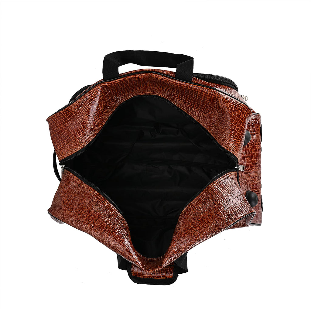 Passage Leatherette Croc Pattern Travel Bag with Adjustable Handle - Wheel - Brown