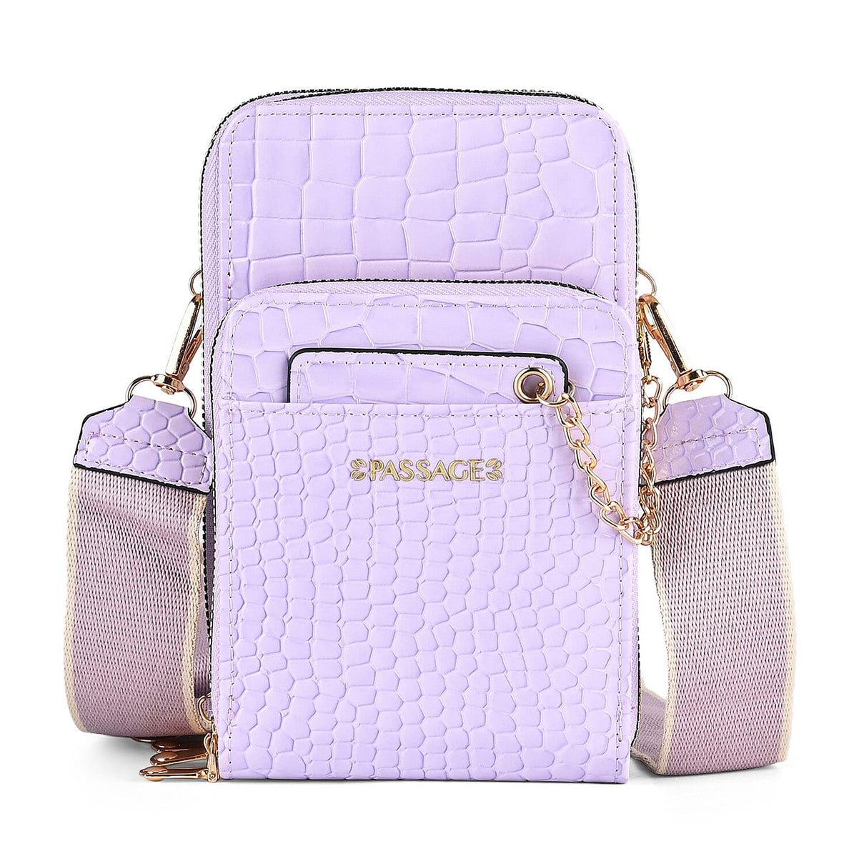Passage Embossed Crocodile Pattern Crossbody Bag with Card Slot &amp; Shoulder Strap - Lavender 7862333 0