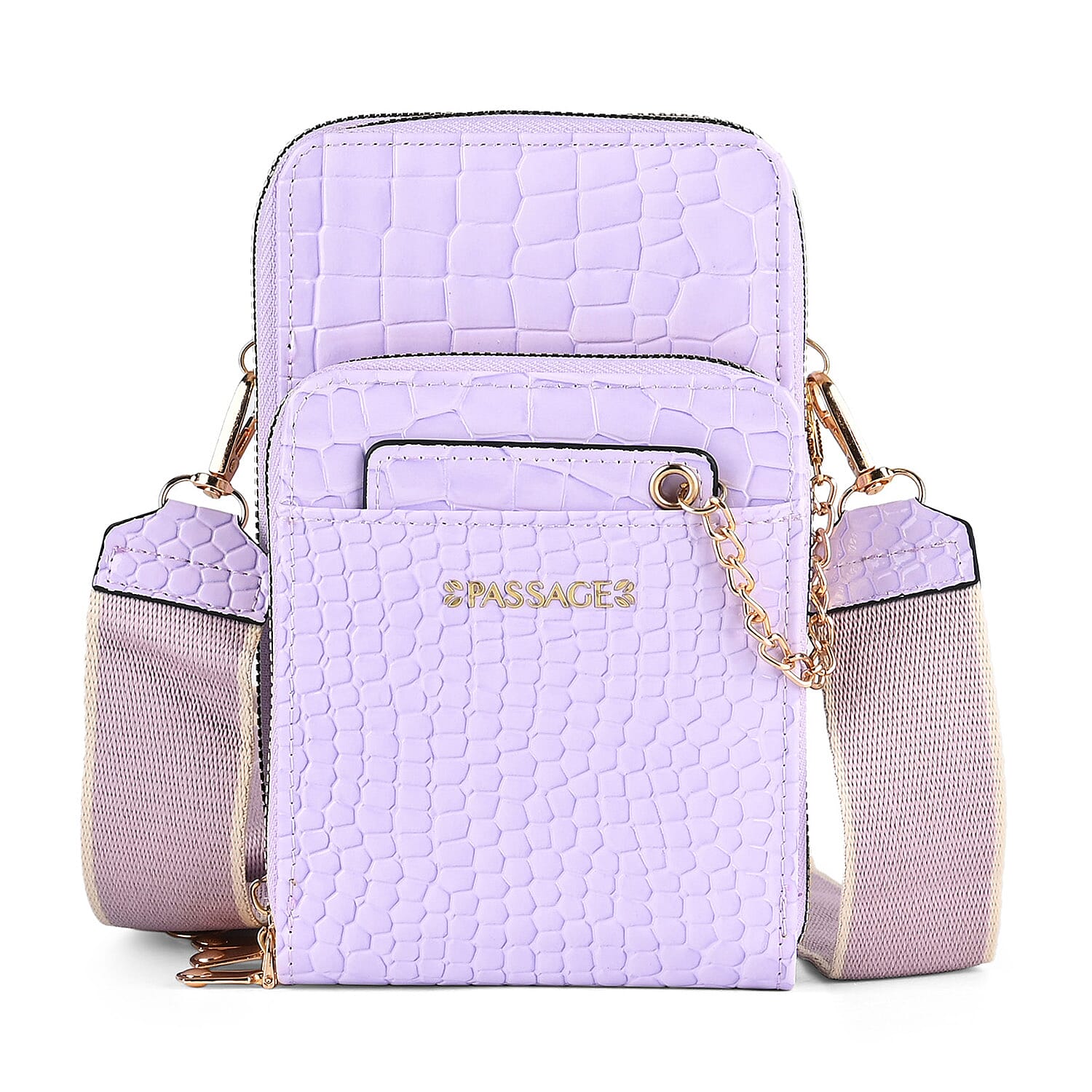 Passage Embossed Crocodile Pattern Crossbody Bag with Card Slot &amp; Shoulder Strap - Lavender 7862333 0