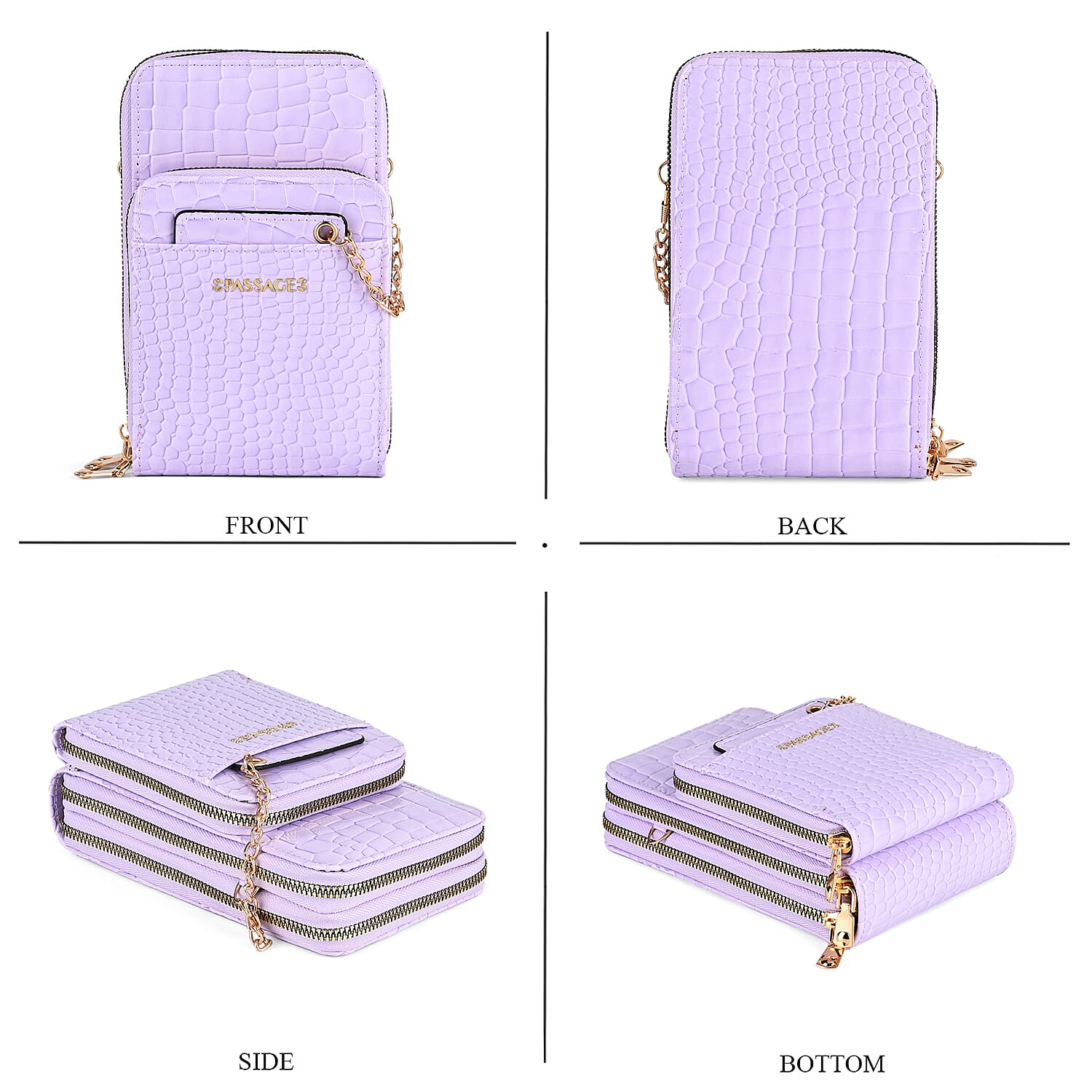Passage Embossed Crocodile Pattern Crossbody Bag with Card Slot &amp; Shoulder Strap - Lavender 7862333 1
