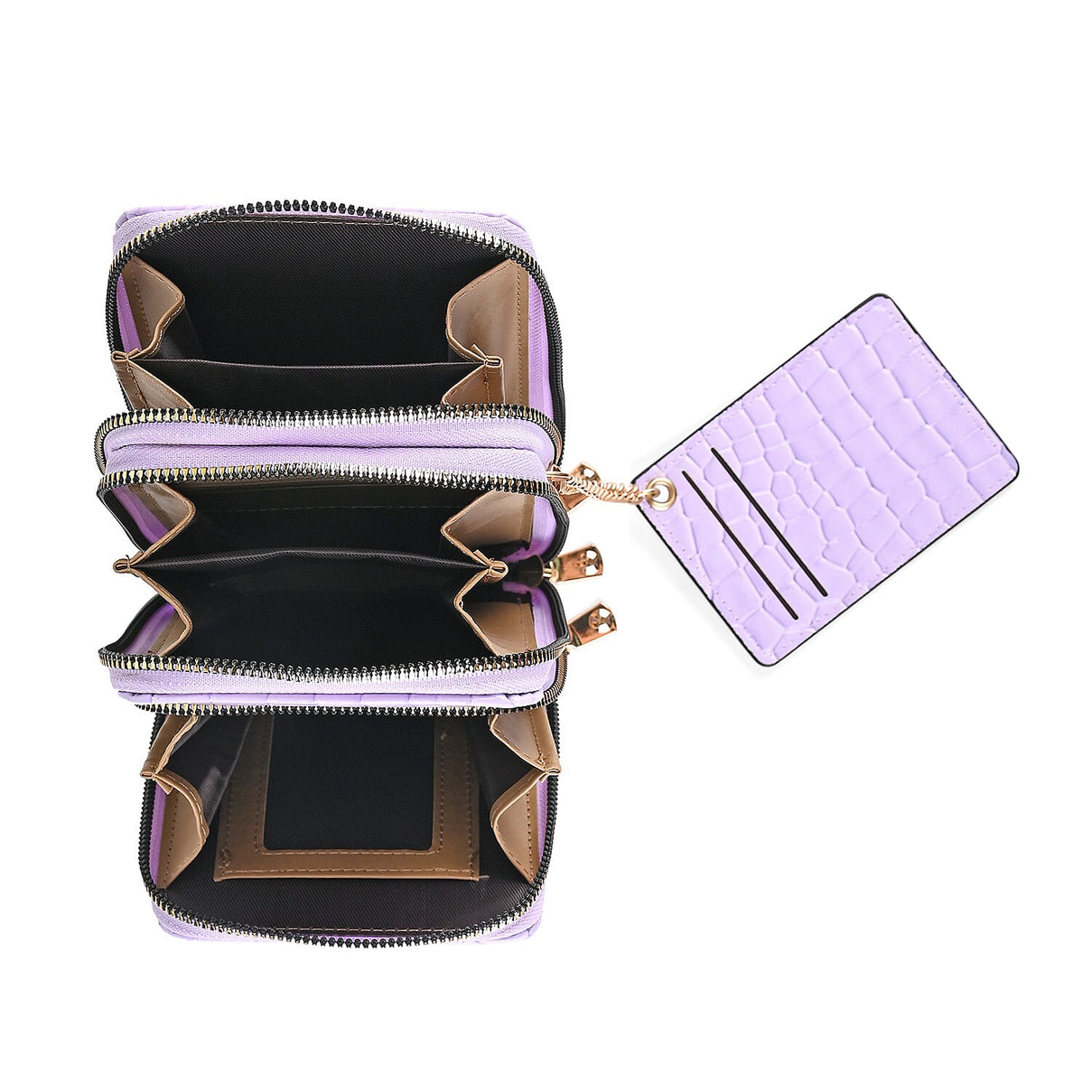 Passage Embossed Crocodile Pattern Crossbody Bag with Card Slot &amp; Shoulder Strap - Lavender 7862333 2