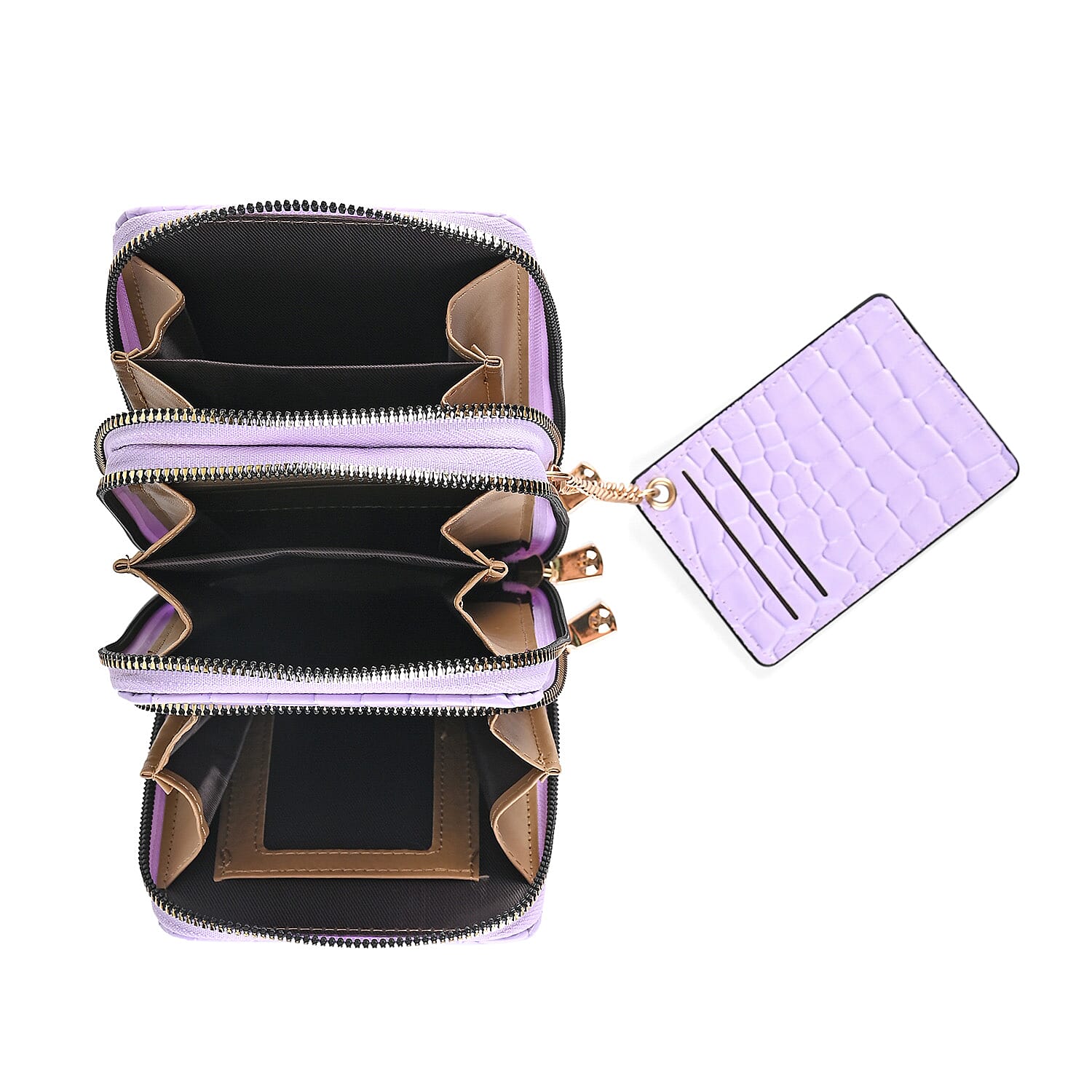 Passage Embossed Crocodile Pattern Crossbody Bag with Card Slot &amp; Shoulder Strap - Lavender 7862333 2