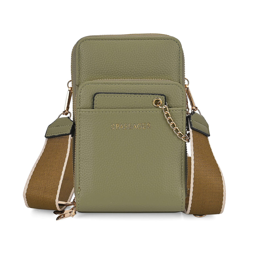 Compact Crossbody Bag with Detachable Card Holder (Size 18x6x11 cm) - Olive