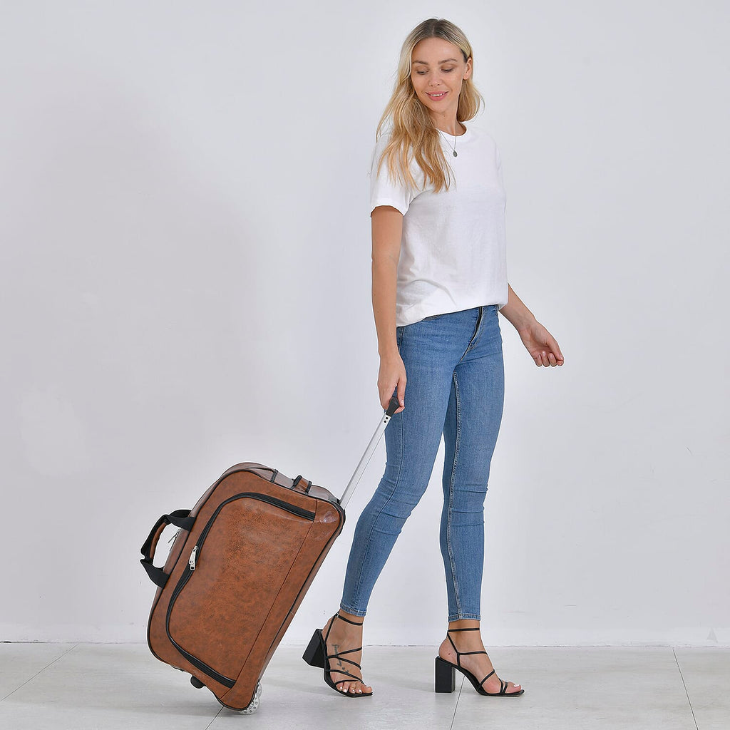 Passage Leatherette Travel Bag with Adjustable Handle - Wheel - Dark Brown