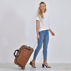 Passage Leatherette Travel Bag with Adjustable Handle - Wheel - Dark Brown