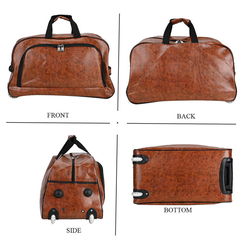 Passage Leatherette Travel Bag with Adjustable Handle - Wheel - Dark Brown