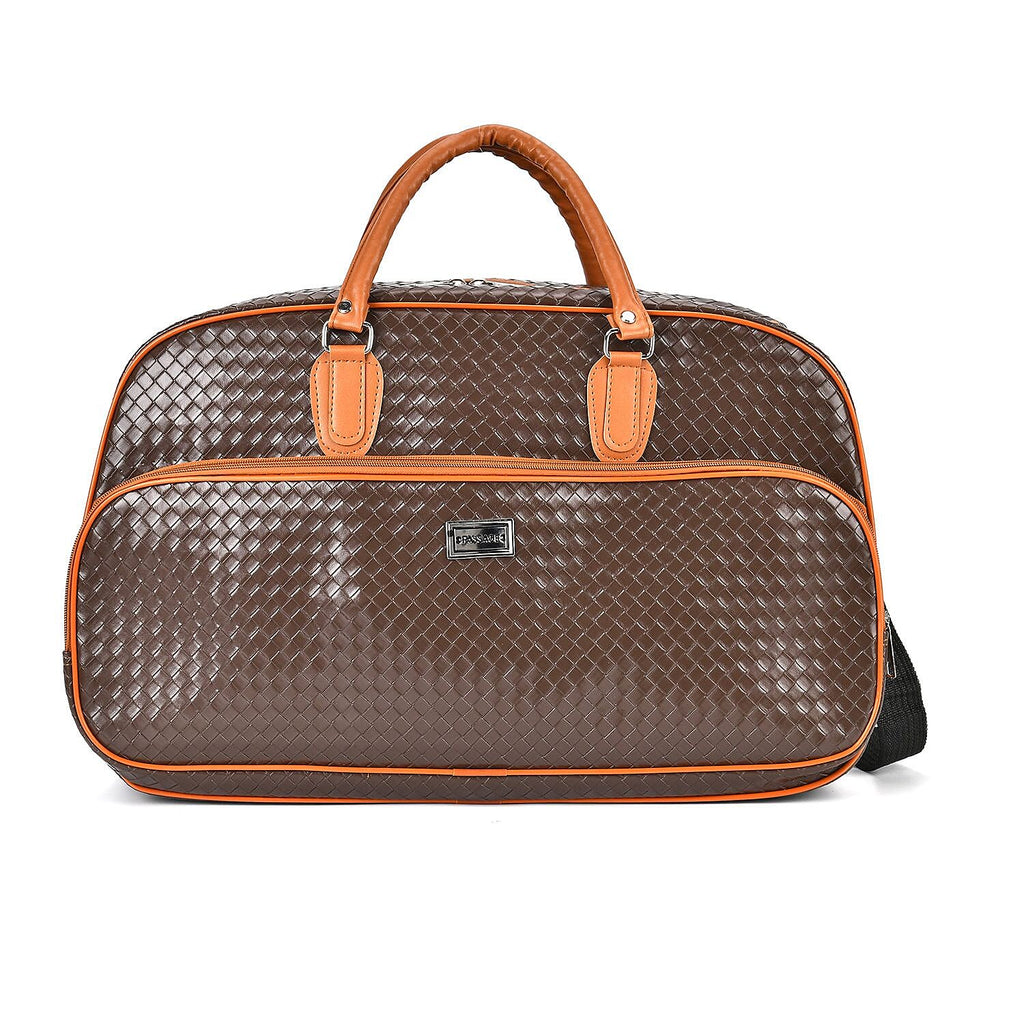 Passage Leatherette Woven Pattern Travel Croosbody Bag with Handle Drop - Coffee
