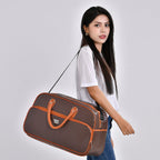 Passage Leatherette Woven Pattern Travel Croosbody Bag with Handle Drop - Coffee