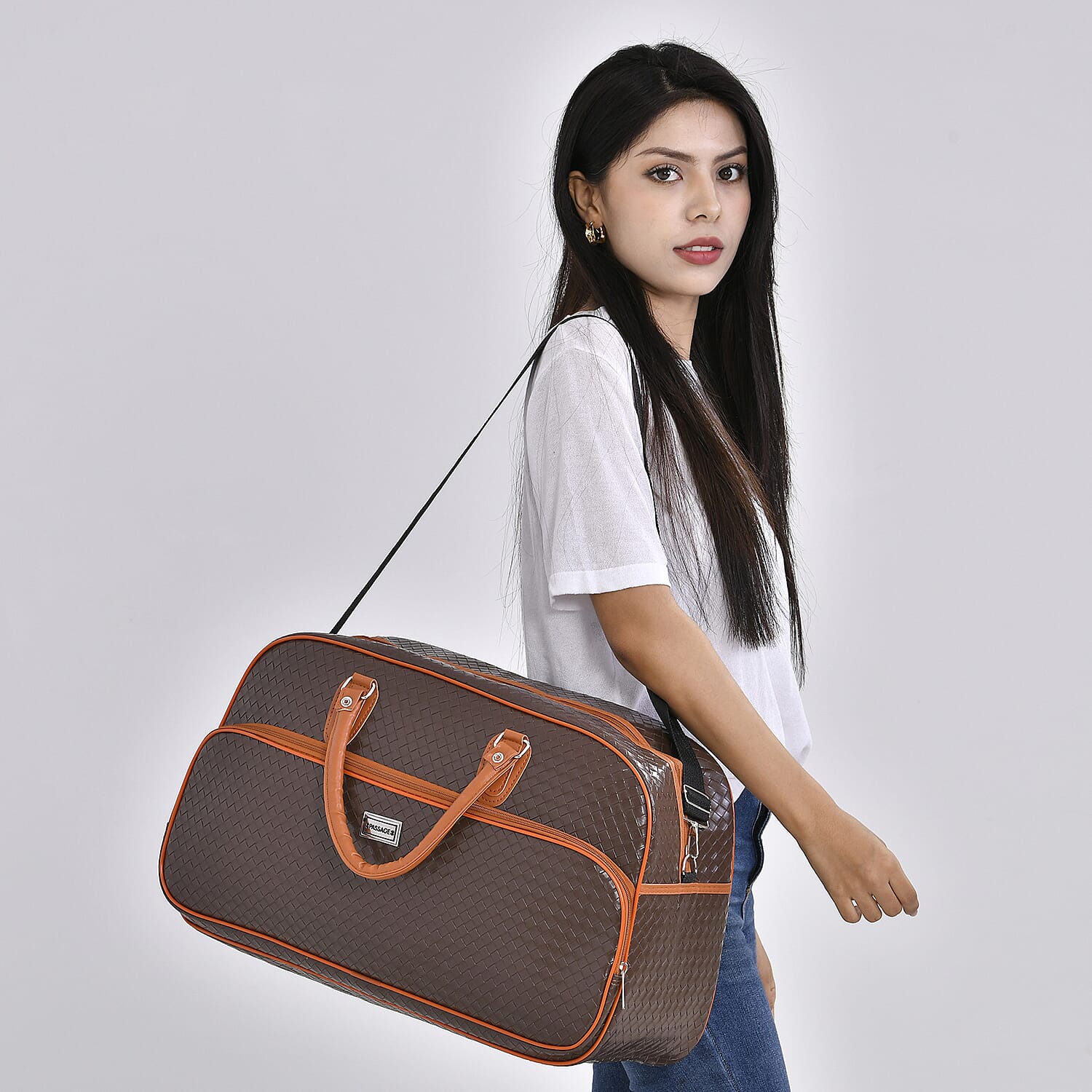 Passage Leatherette Woven Pattern Travel Croosbody Bag with Handle Drop 7694851 2