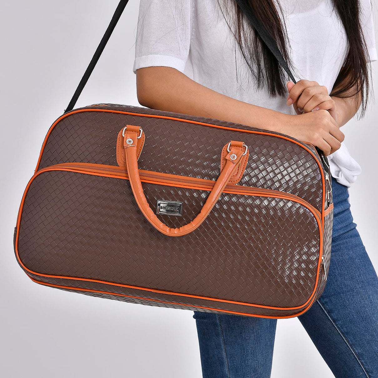 Passage Leatherette Woven Pattern Travel Croosbody Bag with Handle Drop 7694851 3