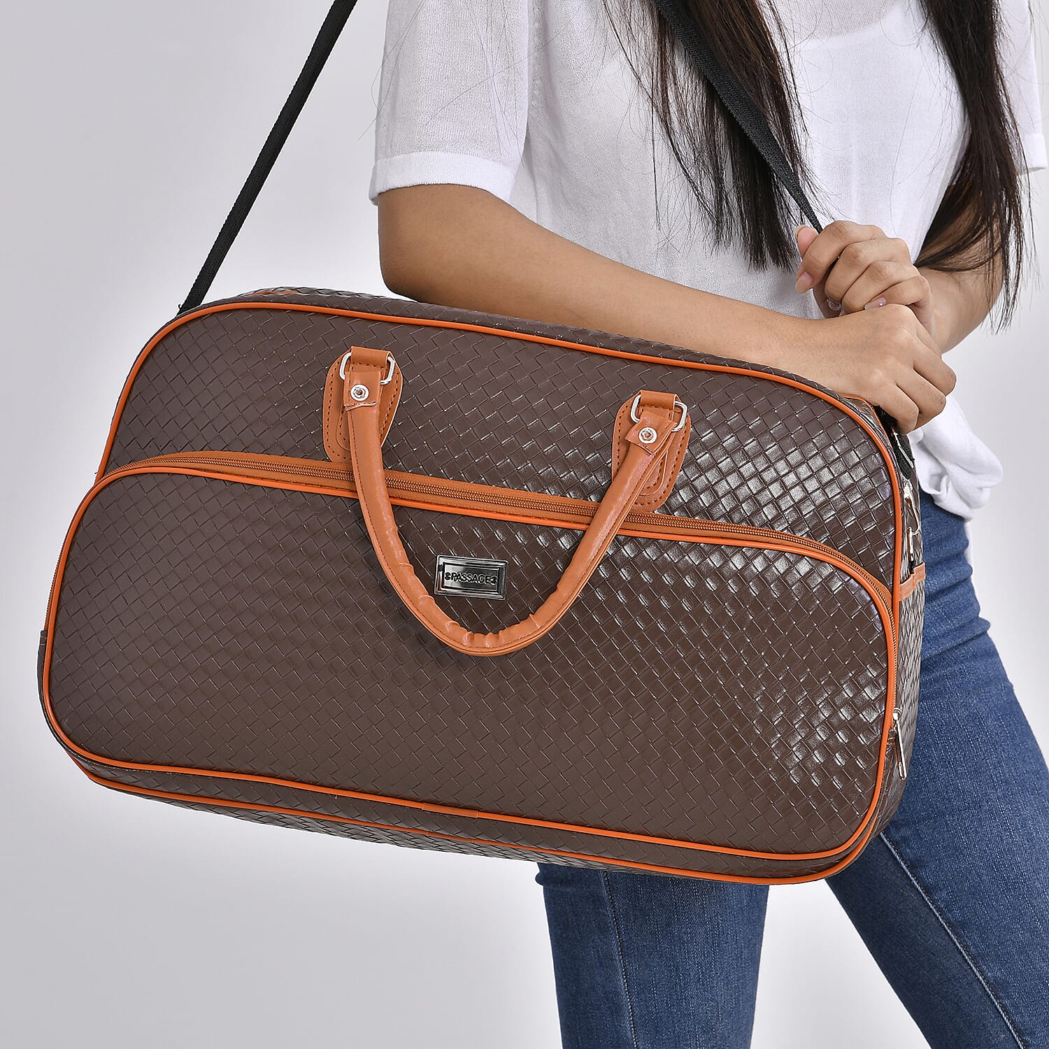 Passage Leatherette Woven Pattern Travel Croosbody Bag with Handle Drop 7694851 3