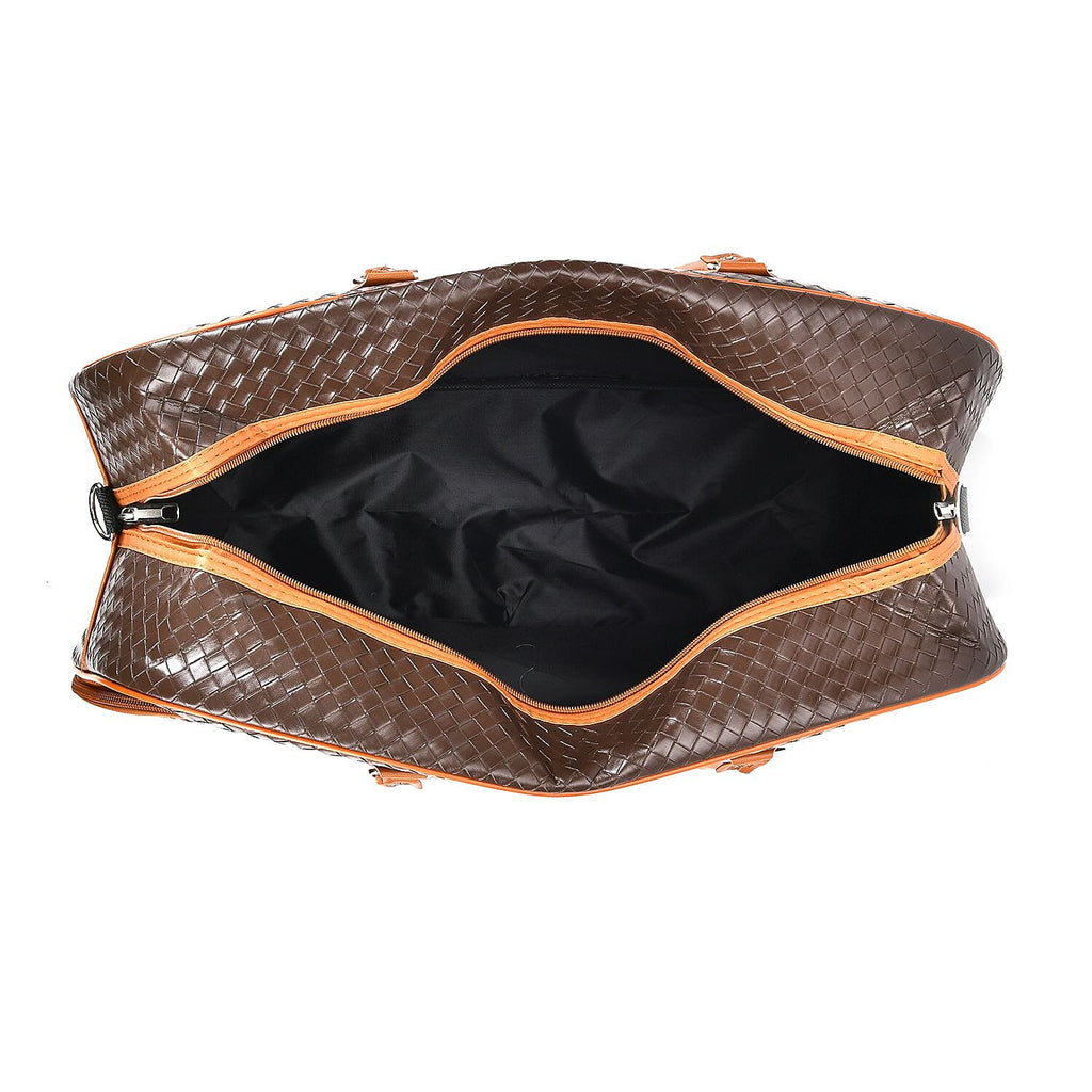 Passage Leatherette Woven Pattern Travel Croosbody Bag with Handle Drop - Coffee