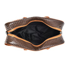 Passage Leatherette Woven Pattern Travel Croosbody Bag with Handle Drop - Coffee