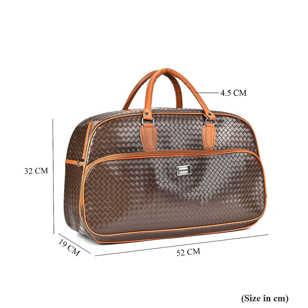 Passage Leatherette Woven Pattern Travel Croosbody Bag with Handle Drop - Coffee