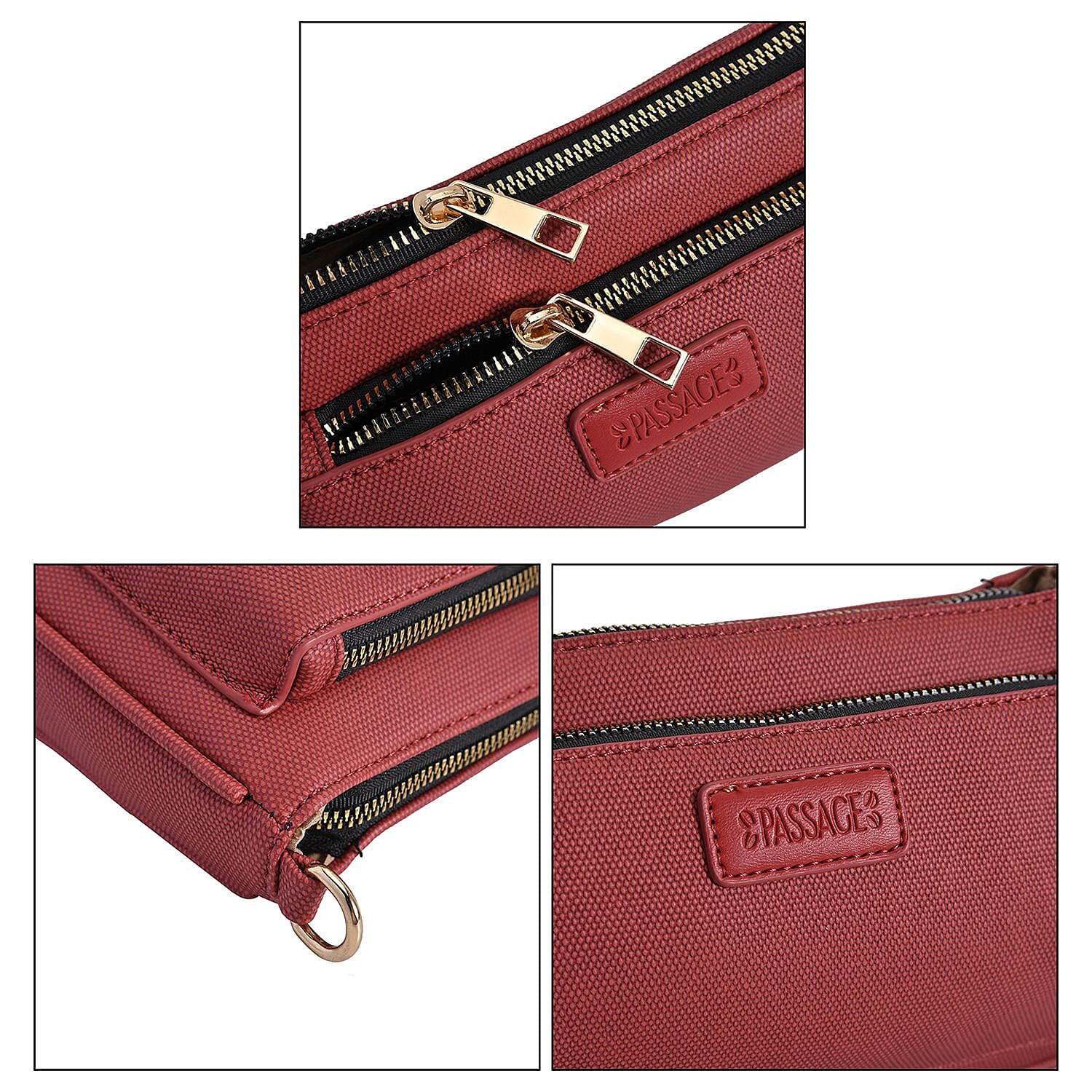PASSAGE Polyurethane Patterned Crossbody Bag with a Coin Pouch - Burgundy 7139036 3