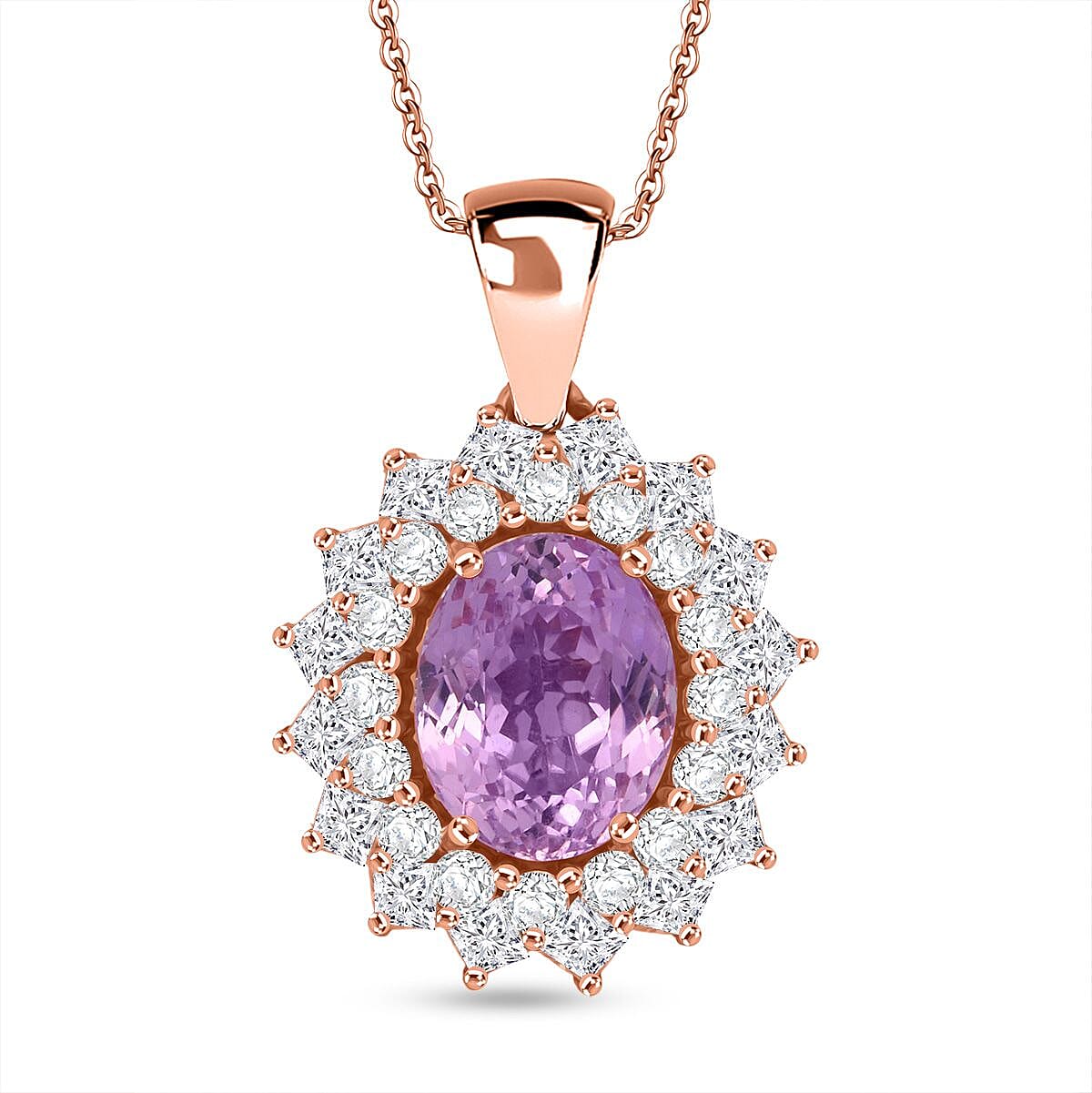 Patroke Kunzite &amp; Moissanite Pendant with Chain (Size 20) in 18K Vermeil Rose Gold Plated Sterling Silver 4.80 Ct. V32516213 0