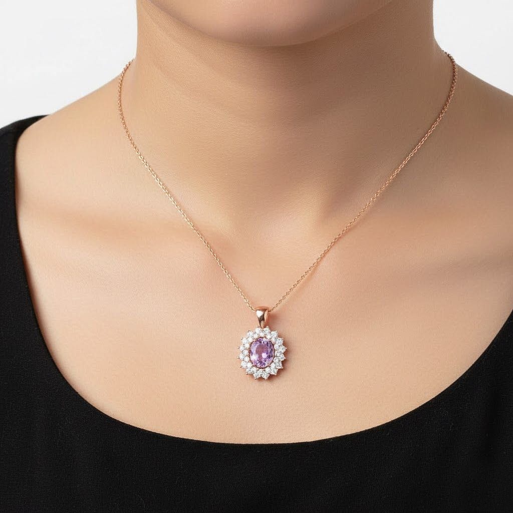 Patroke Kunzite &amp; Moissanite Pendant with Chain (Size 20) in 18K Vermeil Rose Gold Plated Sterling Silver 4.80 Ct. V32516213 3