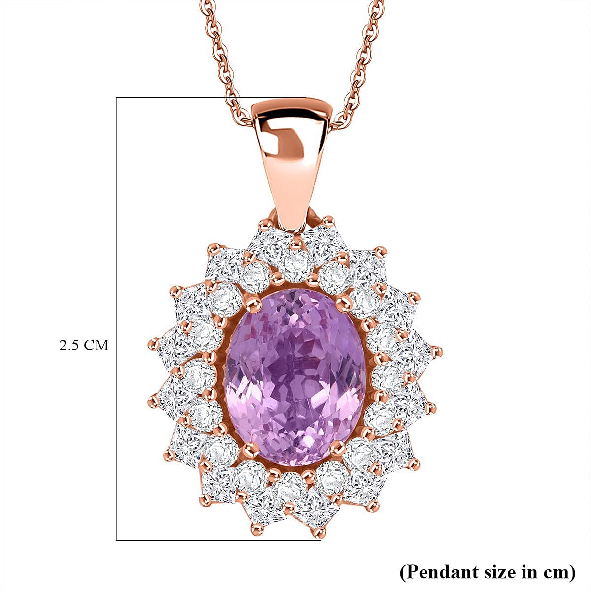 Patroke Kunzite &amp; Moissanite Pendant with Chain (Size 20) in 18K Vermeil Rose Gold Plated Sterling Silver 4.80 Ct. V32516213 6