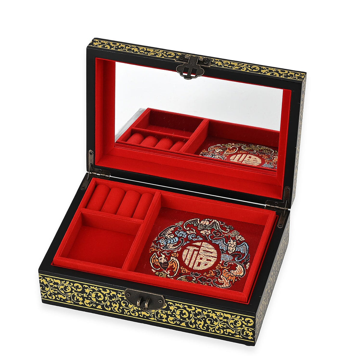 Hand-Painted Begonia Pattern Jewellery Box with 2 Layers 7801407 0