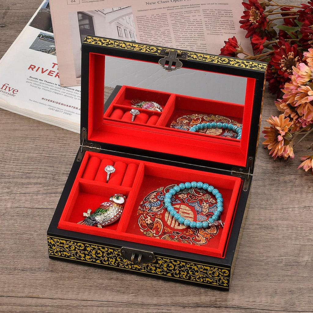Patterned Jewellery Box (Size 21x14x7 cm) - Black & Black