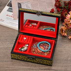 Patterned Jewellery Box (Size 21x14x7 cm) - Black & Black