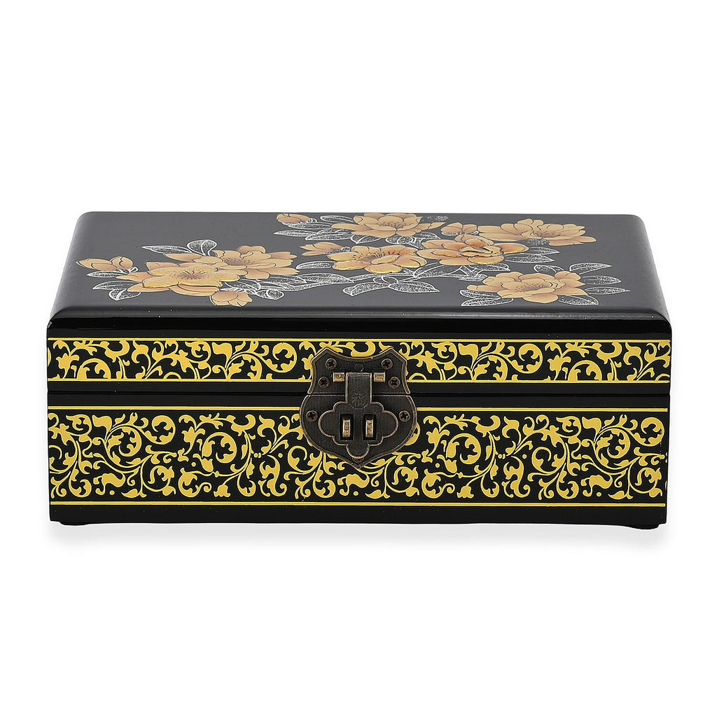 Patterned Jewellery Box (Size 21x14x7 cm) - Black & Black