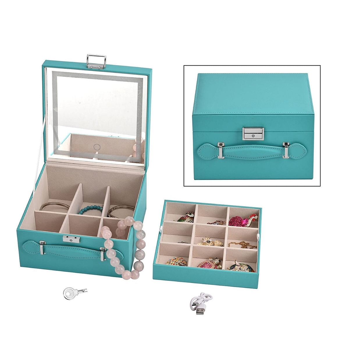 LIQUIDATION DEAL - Multi-Purpose Vanity Box with LED Mirror - Turquoise 7616003 0