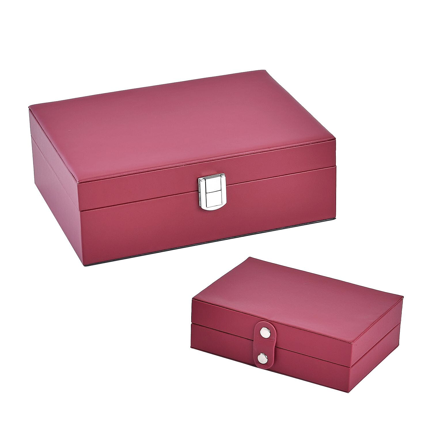 Set of 2 - Multi Purpose Two Tier Jewellery Box with Metal Lock (Size 23x17x8cm, 16x10x5cm) - Burgundy 7564615 2