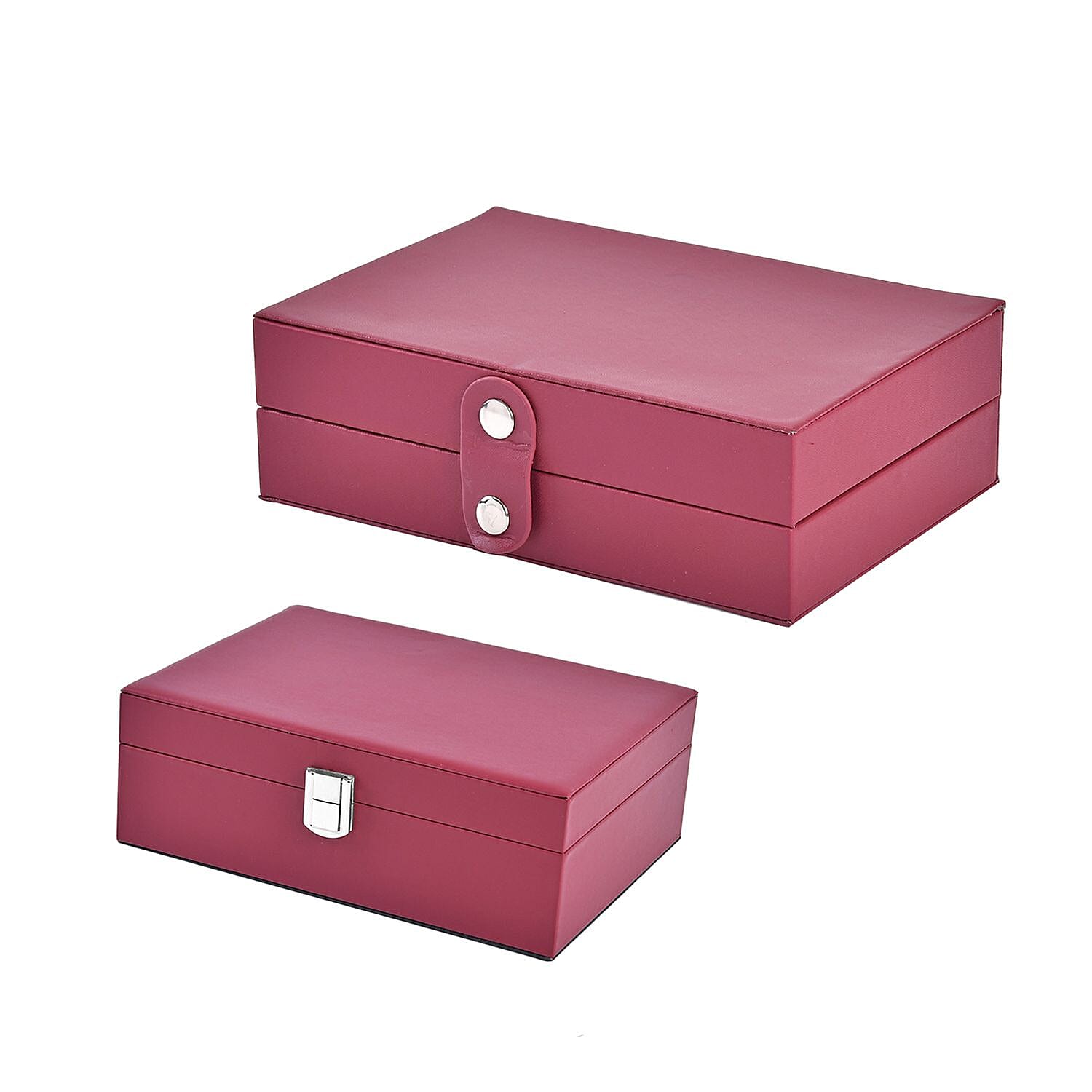 Set of 2 - Multi Purpose Two Tier Jewellery Box with Metal Lock (Size 23x17x8cm, 16x10x5cm) - Burgundy 7564615 3