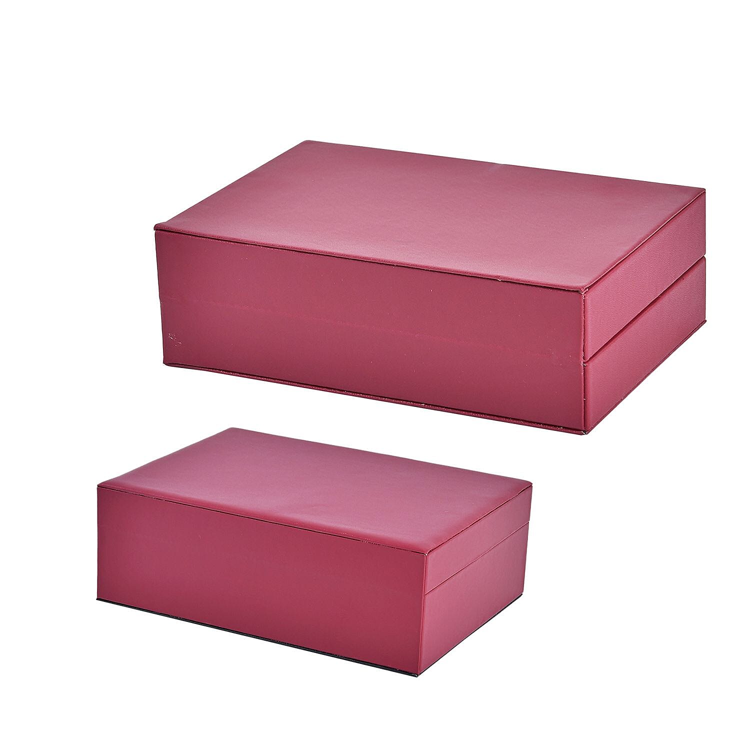 Set of 2 - Multi Purpose Two Tier Jewellery Box with Metal Lock (Size 23x17x8cm, 16x10x5cm) - Burgundy 7564615 4