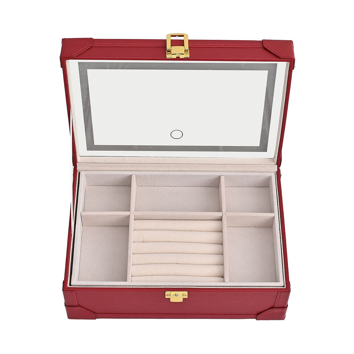 LED Light Mirror Jewellery, Watch or Beauty Vanity Box (Size 24x16x10 cm) - Burgundy 7616033 4