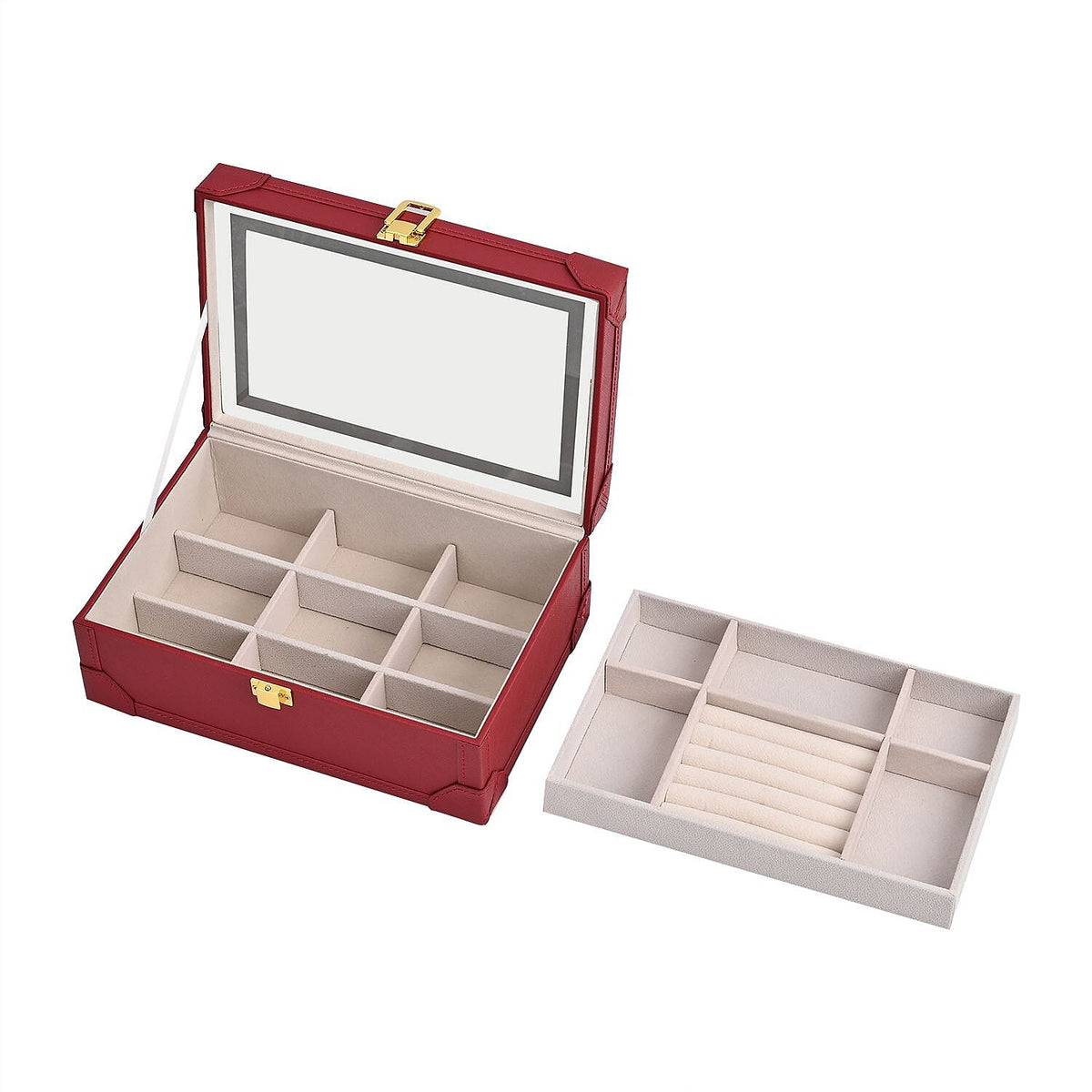 LED Light Mirror Jewellery, Watch or Beauty Vanity Box (Size 24x16x10 cm) - Burgundy 7616033 5