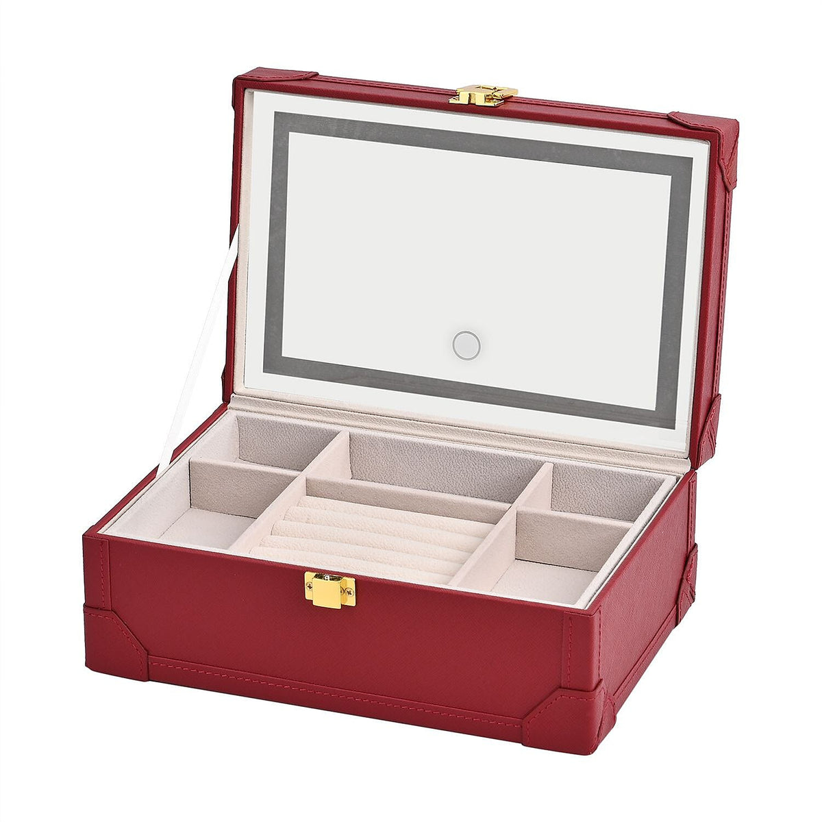 LED Light Mirror Jewellery, Watch or Beauty Vanity Box (Size 24x16x10 cm) - Burgundy 7616033 6