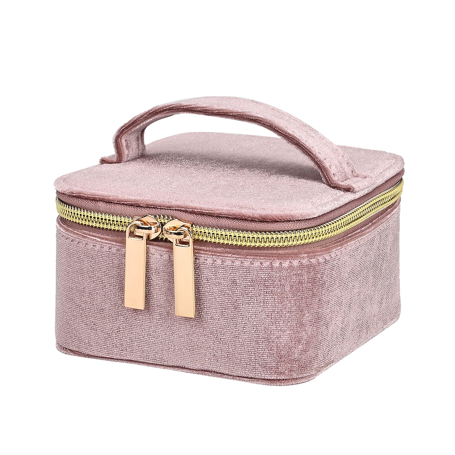 Velvet Jewellery Organiser with 4 Zipper Pockets (Size 12x12x7 cm) - Pink 7863462 3