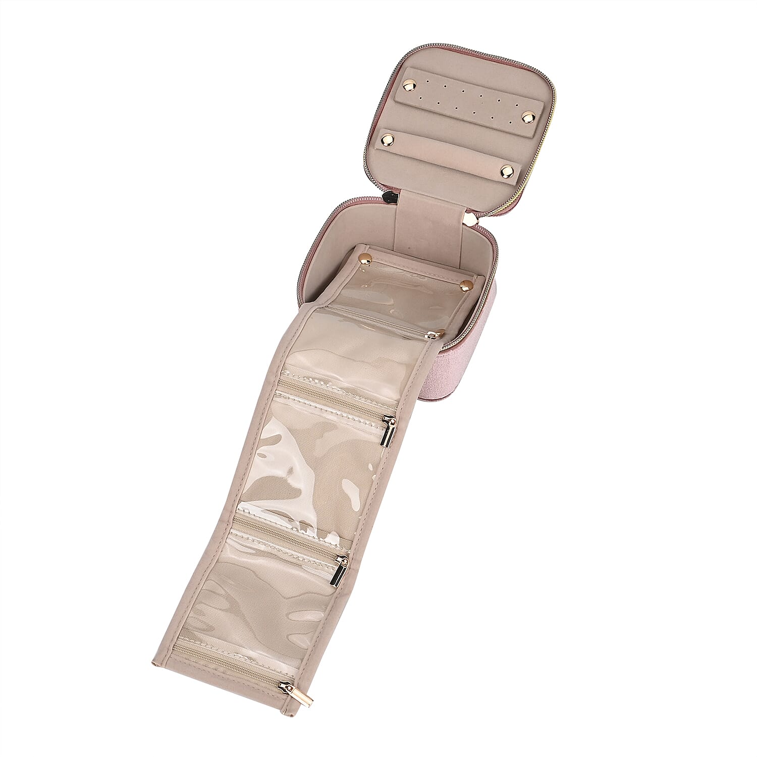 Velvet Jewellery Organiser with 4 Zipper Pockets (Size 12x12x7 cm) - Pink 7863462 6