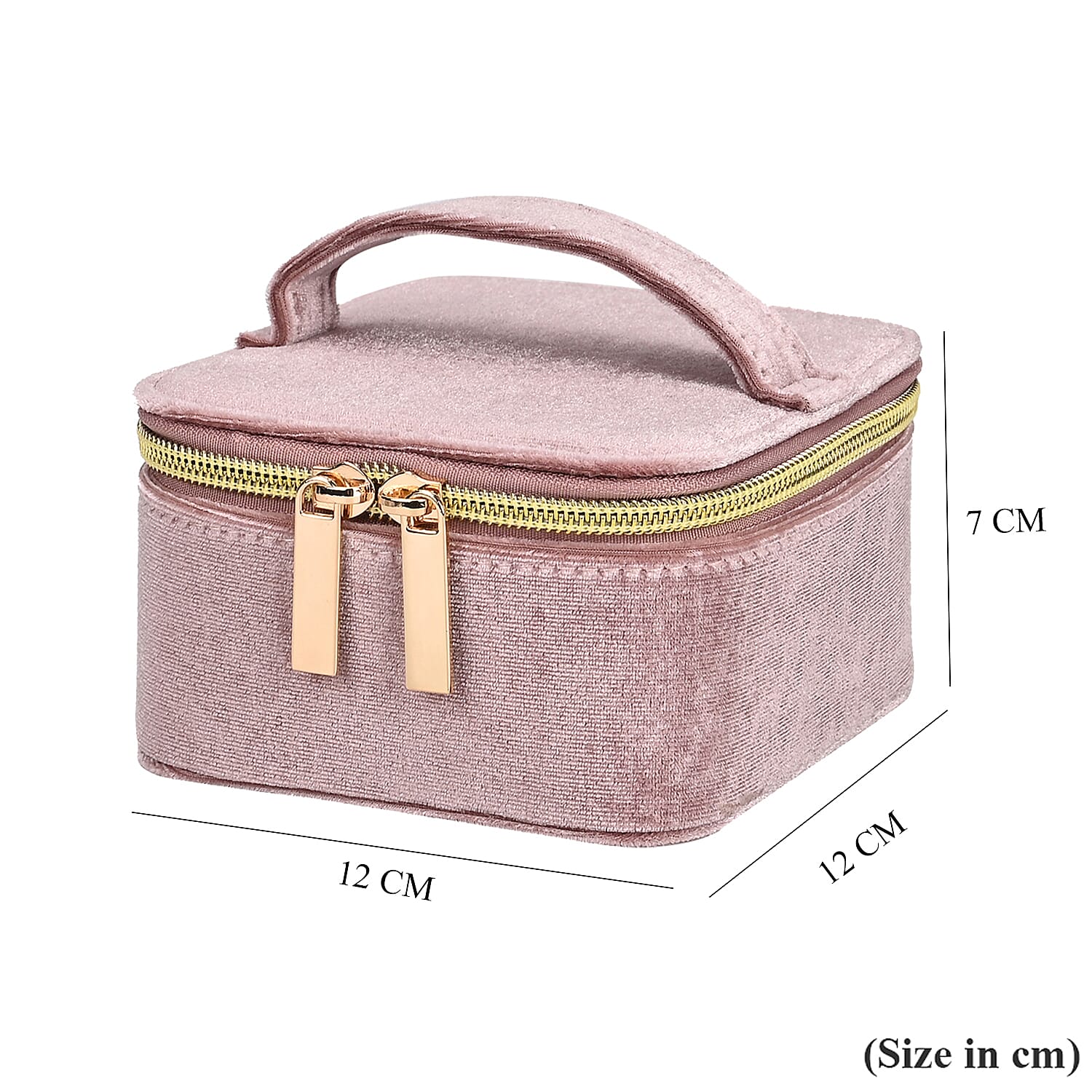 Velvet Jewellery Organiser with 4 Zipper Pockets (Size 12x12x7 cm) - Pink 7863462 7
