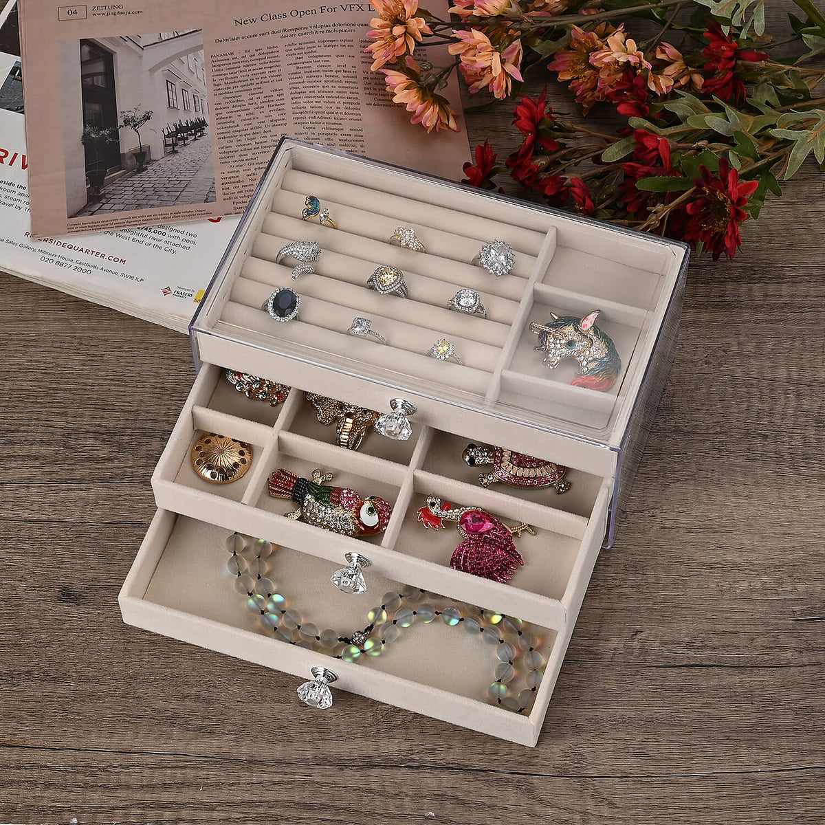 Patterned Jewellery Organiser (Size 23x13x10 cm) - Cream &amp; Gray V32606298 2