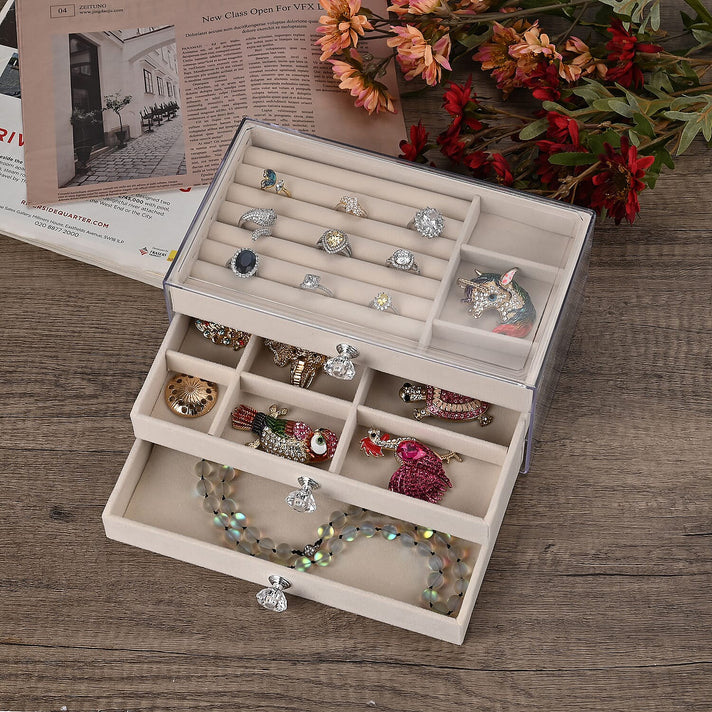 Patterned Jewellery Organiser (Size 23x13x10 cm) - Cream &amp; Gray V32636036 2