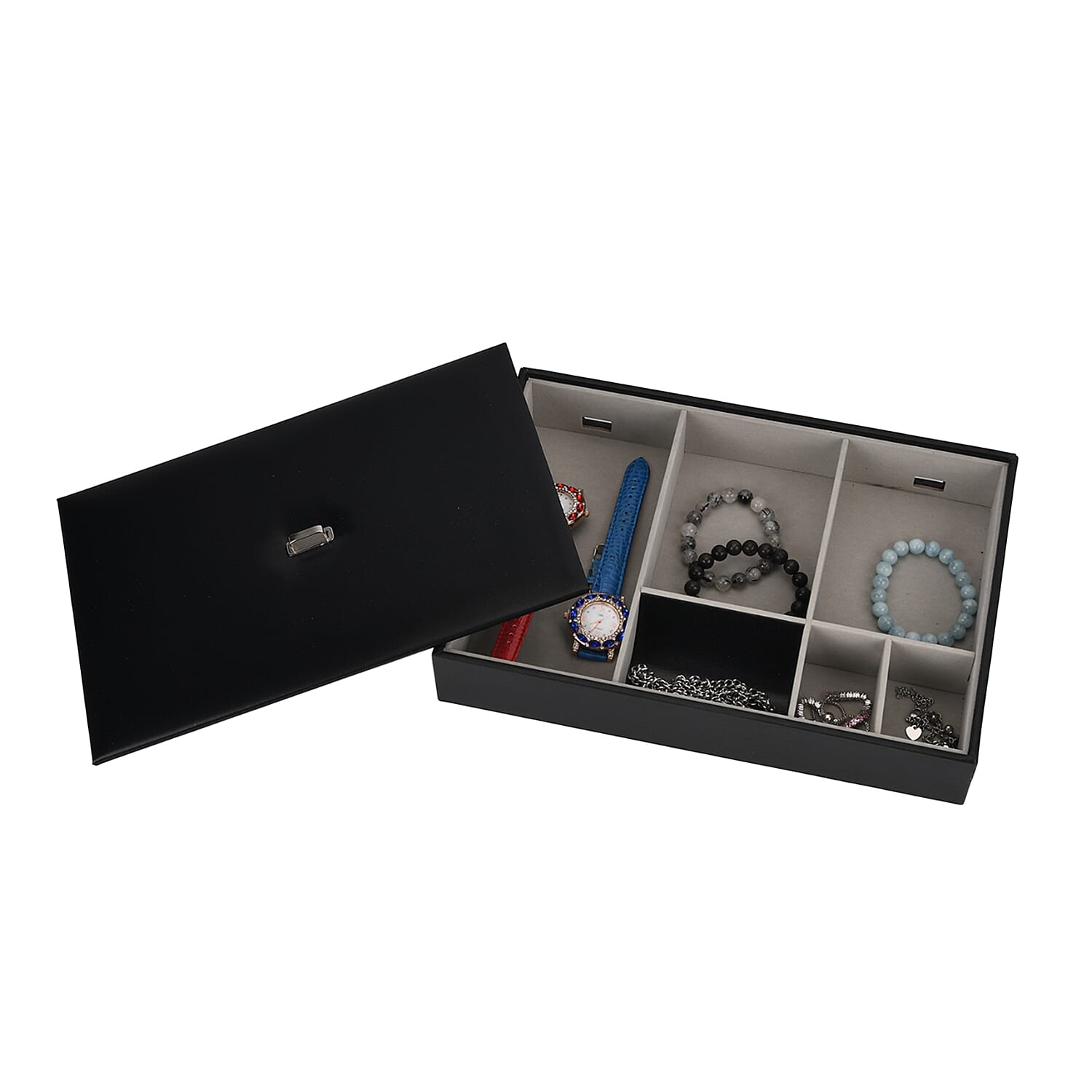 Desk Organizer with 6 Compartments &amp; Lid (32x22.5x6 cm) - Black 8358223 6