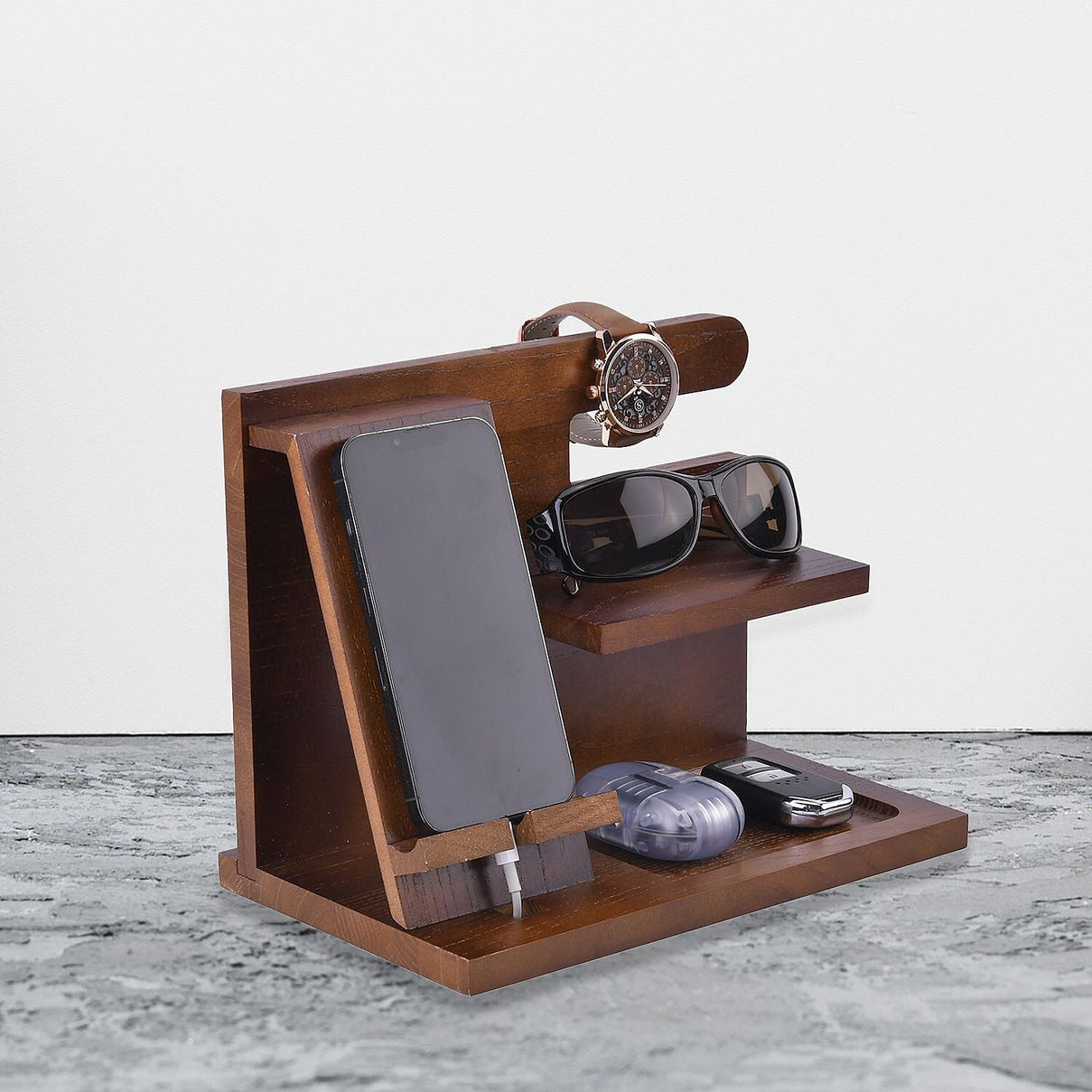 Wooden phone docking station and desk organizer - (Size 25x15x19 cm) 7568906 2