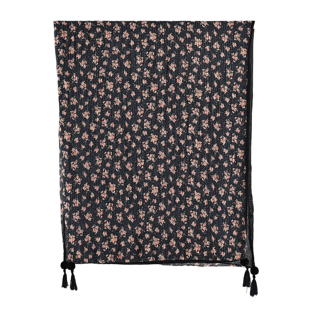 Limited Collection Reversible Floral Shawl (70 x 180 cm) - Black