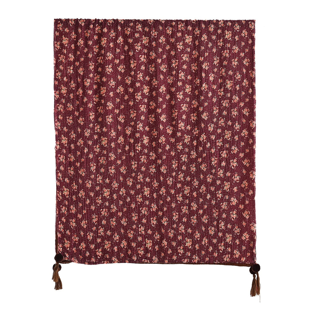 Limited Collection Reversible Floral Shawl (70 x 180 cm) - Dark Purple & Brown
