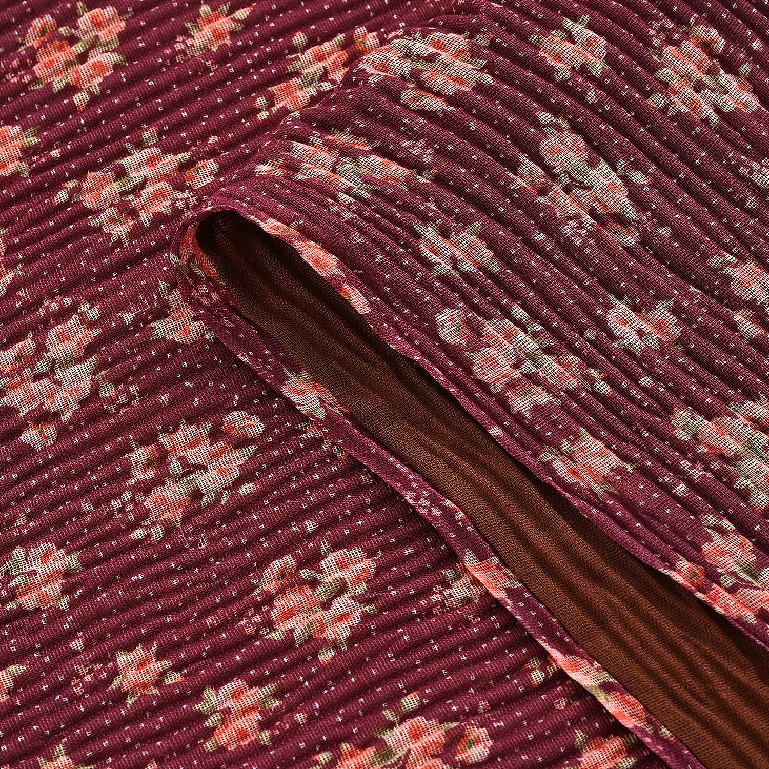 Limited Collection Reversible Floral Shawl (70 x 180 cm) - Dark Purple &amp; Brown 8359323 5